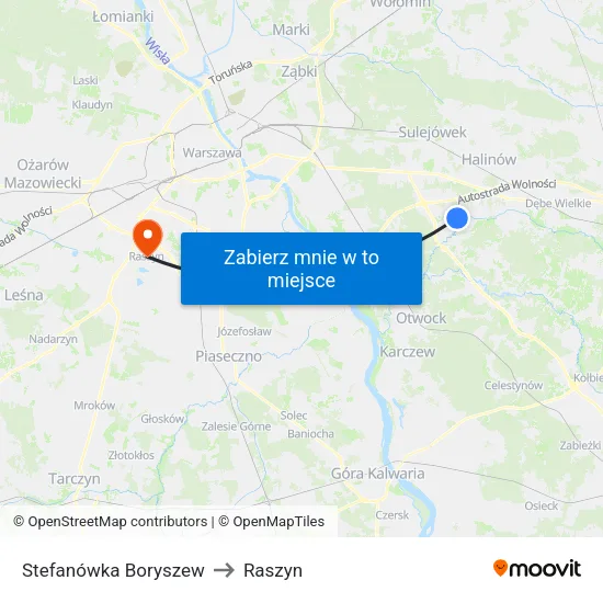 Stefanówka Boryszew to Raszyn map