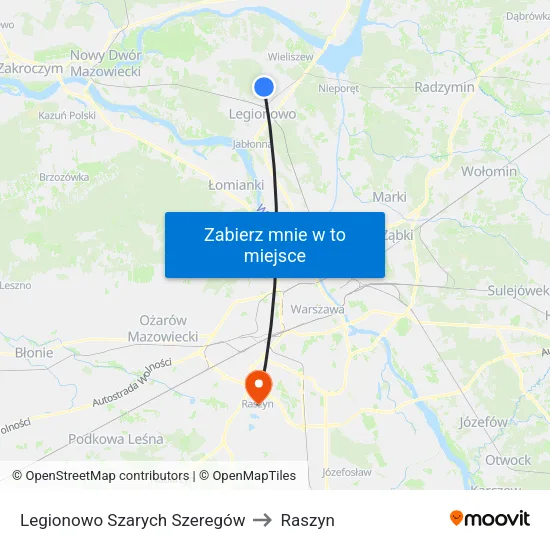 Legionowo Szarych Szeregów to Raszyn map
