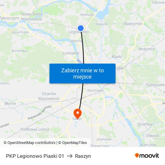 PKP Legionowo Piaski 01 to Raszyn map