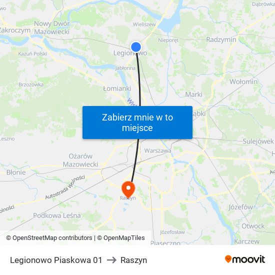 Legionowo Piaskowa 01 to Raszyn map