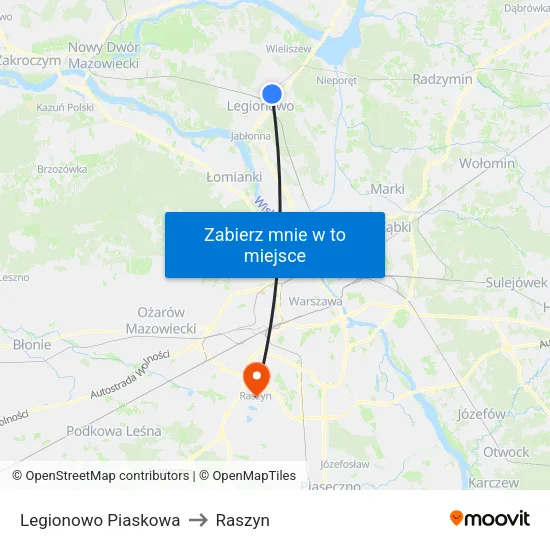 Legionowo Piaskowa to Raszyn map