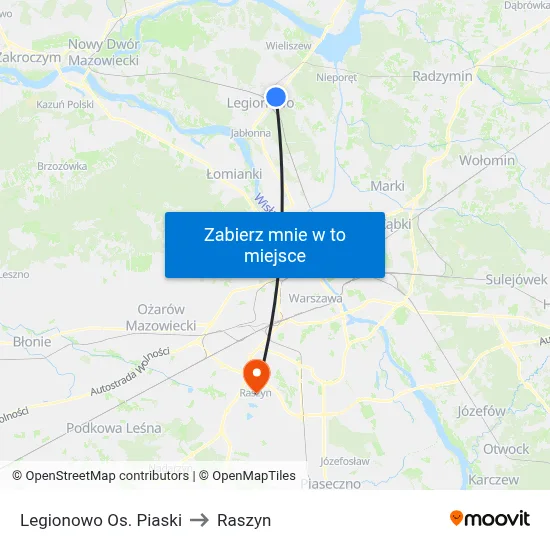 Legionowo Os. Piaski to Raszyn map