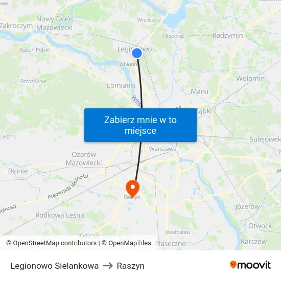 Legionowo Sielankowa to Raszyn map