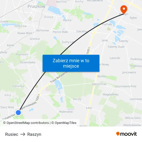 Rusiec to Raszyn map