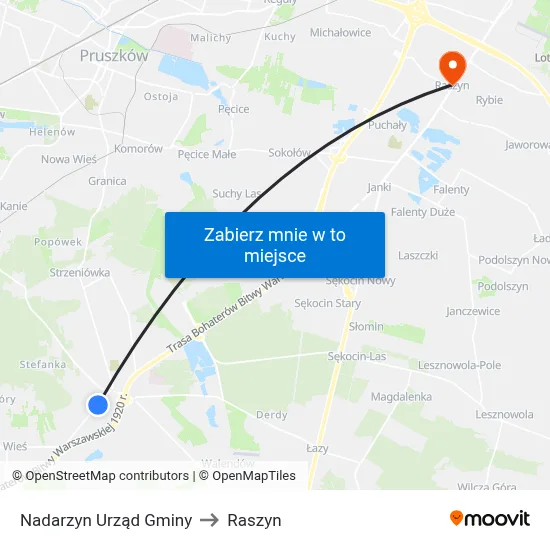 Nadarzyn Urząd Gminy to Raszyn map