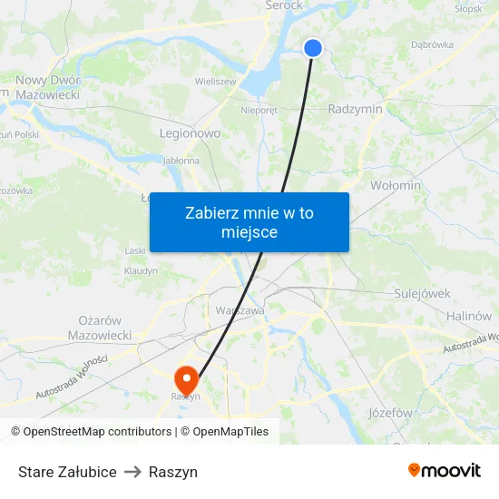 Stare Załubice to Raszyn map