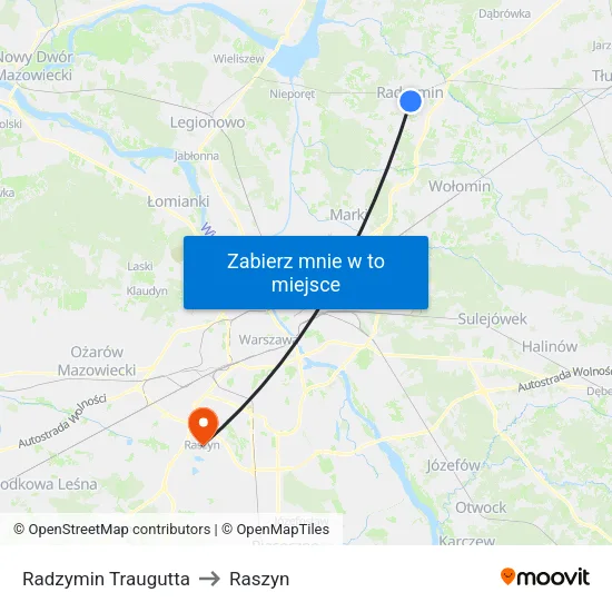 Radzymin Traugutta to Raszyn map