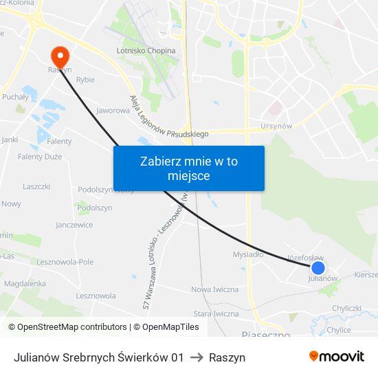 Julianów Srebrnych Świerków 01 to Raszyn map