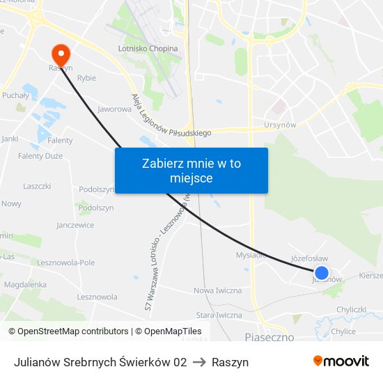 Julianów Srebrnych Świerków 02 to Raszyn map