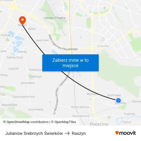 Julianów Srebrnych Świerków to Raszyn map