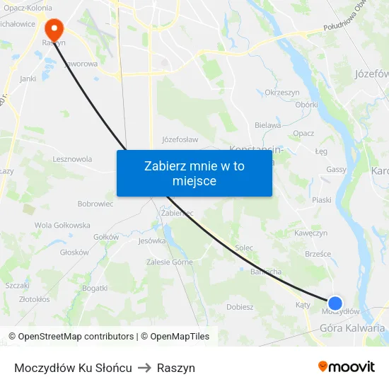 Moczydłów Ku Słońcu to Raszyn map