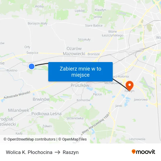 Wolica K. Płochocina to Raszyn map