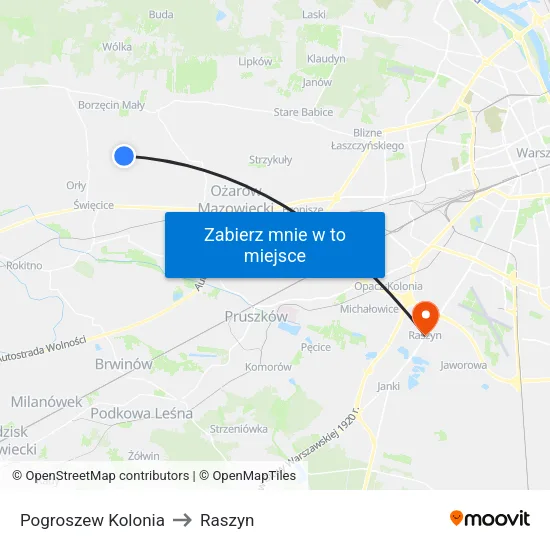Pogroszew Kolonia to Raszyn map