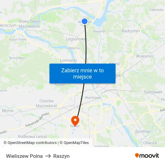 Wieliszew Polna to Raszyn map