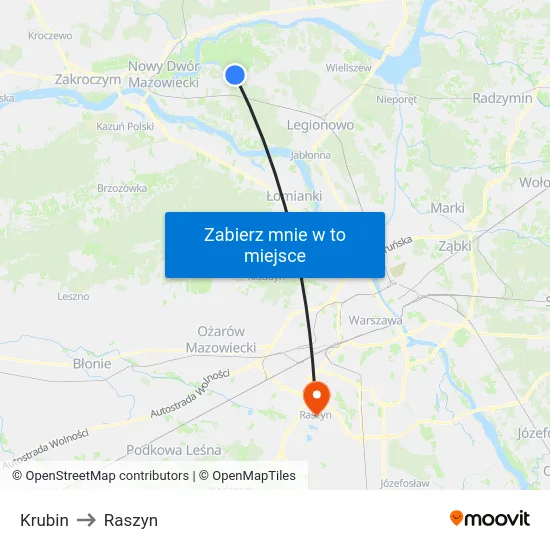 Krubin to Raszyn map