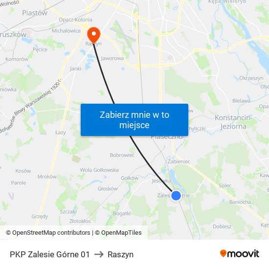 PKP Zalesie Górne 01 to Raszyn map