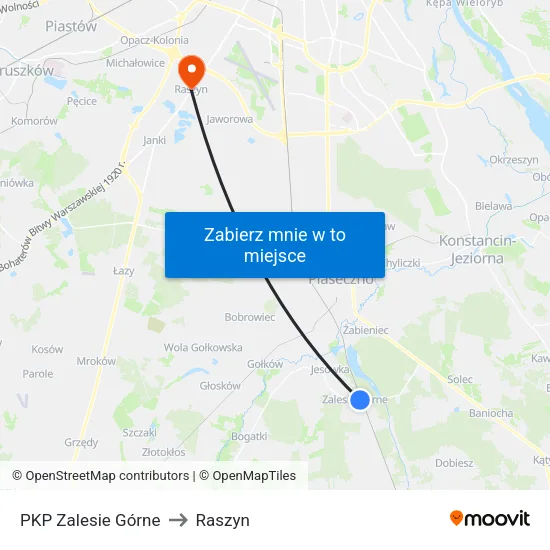 PKP Zalesie Górne to Raszyn map