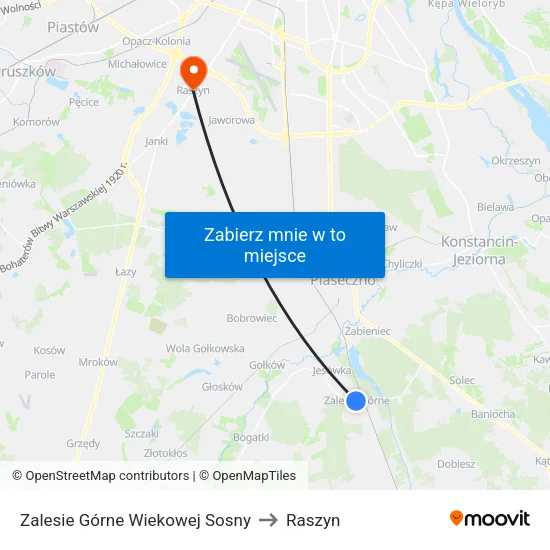 Zalesie Górne Wiekowej Sosny to Raszyn map
