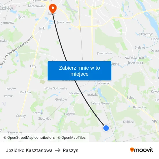 Jeziórko Kasztanowa to Raszyn map