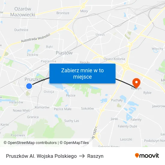 Pruszków Al. Wojska Polskiego to Raszyn map