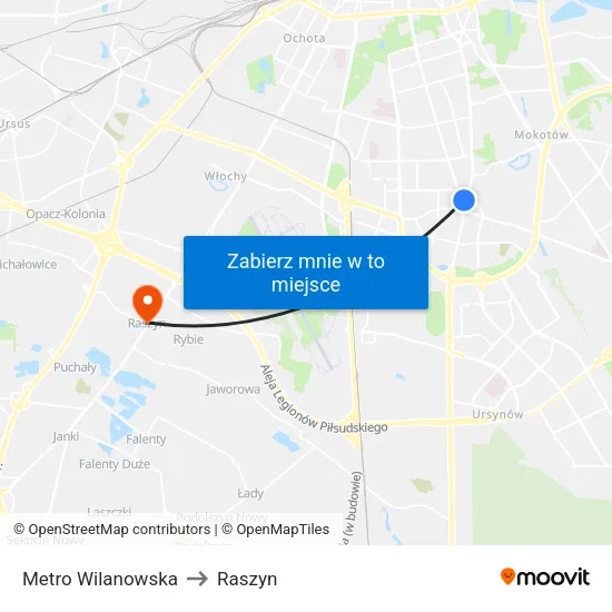 Metro Wilanowska to Raszyn map