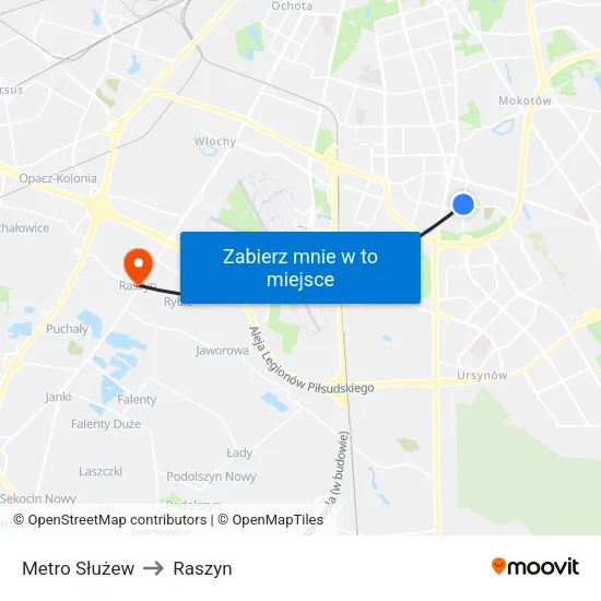 Metro Służew to Raszyn map