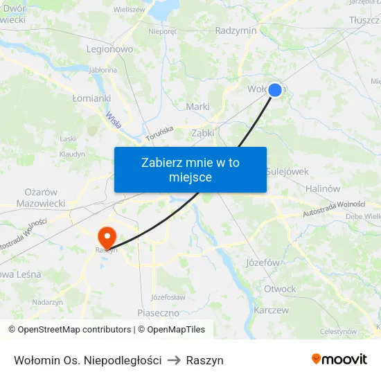 Wołomin Os. Niepodległości to Raszyn map