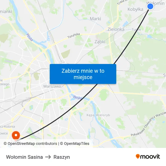 Wołomin Sasina to Raszyn map