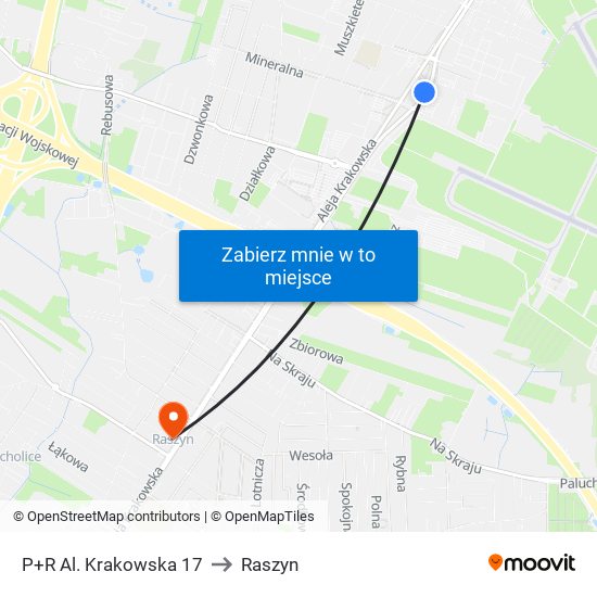 P+R Al. Krakowska 17 to Raszyn map