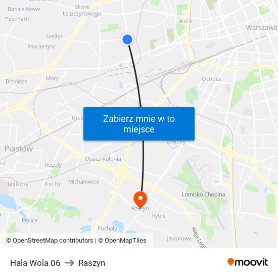 Hala Wola 06 to Raszyn map