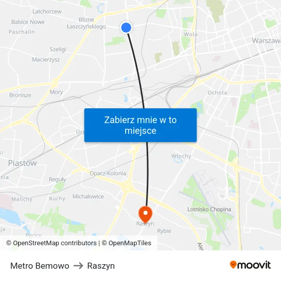 Metro Bemowo to Raszyn map