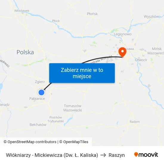 Włókniarzy - Mickiewicza (Dw. Ł. Kaliska) to Raszyn map
