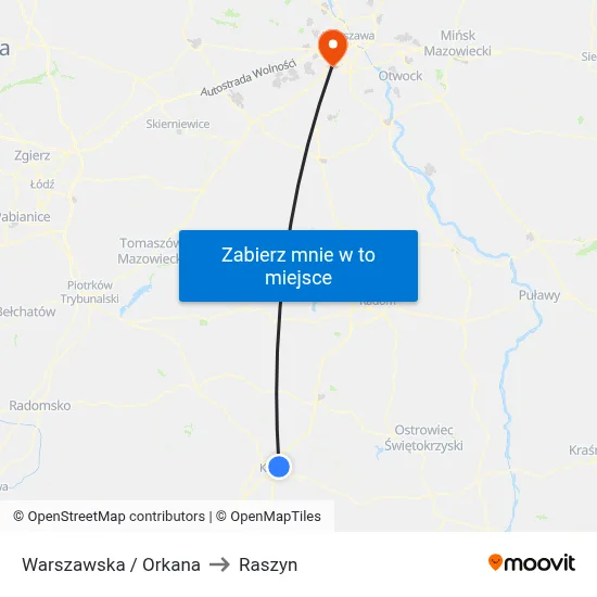Warszawska / Orkana to Raszyn map