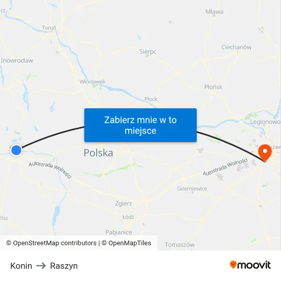 Konin to Raszyn map