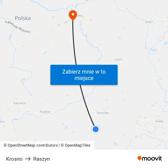 Krosno to Raszyn map