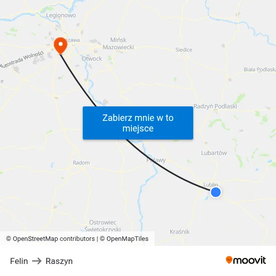 Felin to Raszyn map