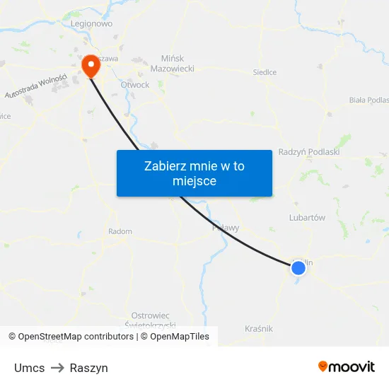 Umcs to Raszyn map
