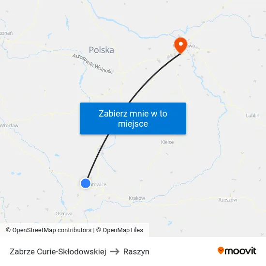 Zabrze Curie-Skłodowskiej to Raszyn map
