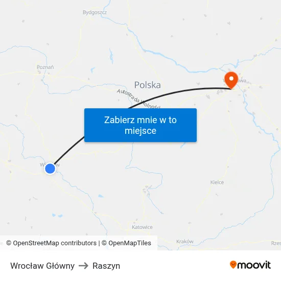 Wrocław Główny to Raszyn map
