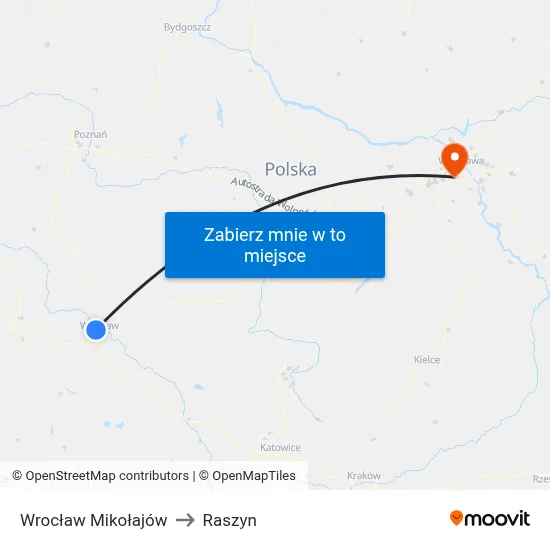 Wrocław Mikołajów to Raszyn map