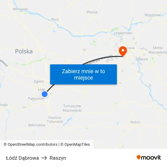 Łódź Dąbrowa to Raszyn map