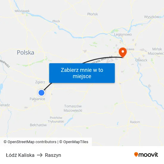 Łódź Kaliska to Raszyn map