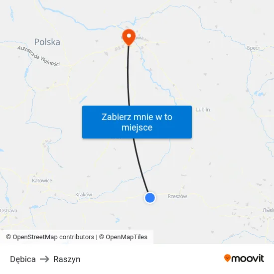 Dębica to Raszyn map