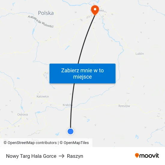 Nowy Targ Hala Gorce to Raszyn map