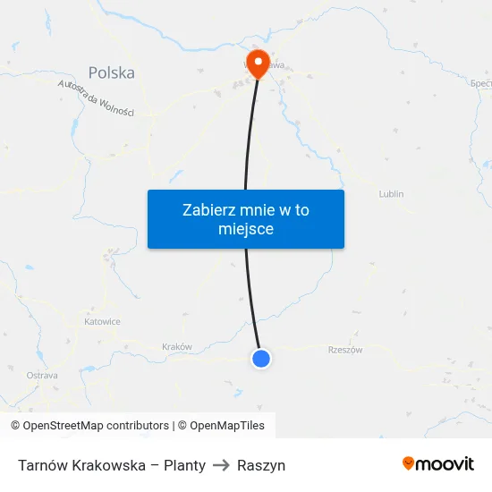 Tarnów Krakowska – Planty to Raszyn map