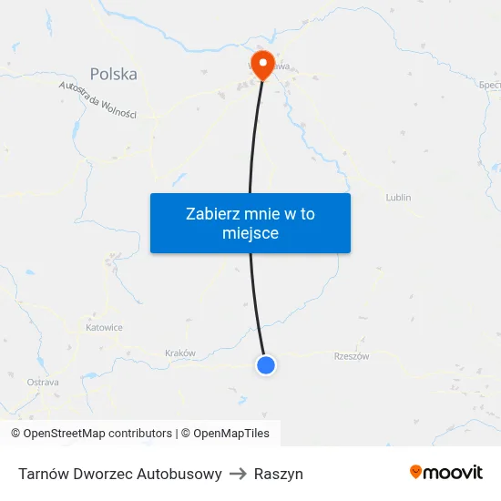 Tarnów Dworzec Autobusowy to Raszyn map