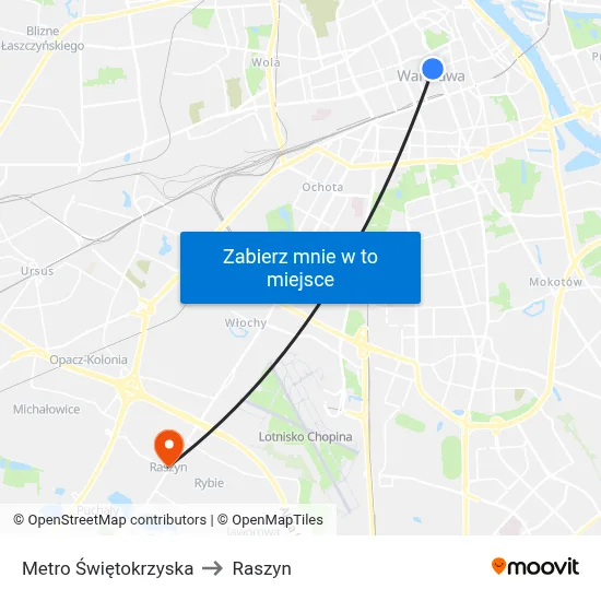 Metro Świętokrzyska to Raszyn map