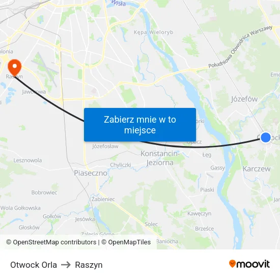 Otwock Orla to Raszyn map