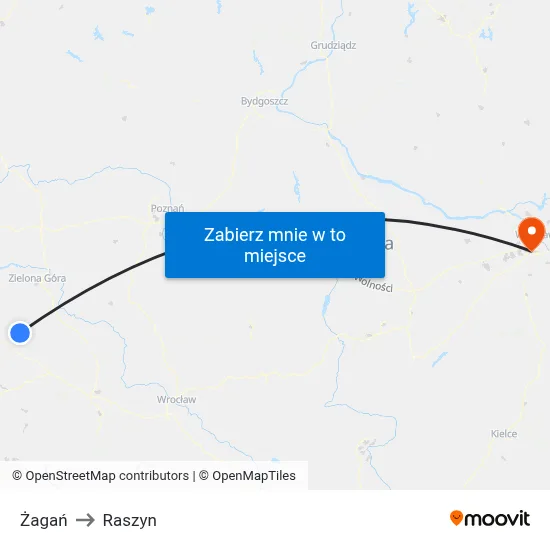 Żagań to Raszyn map