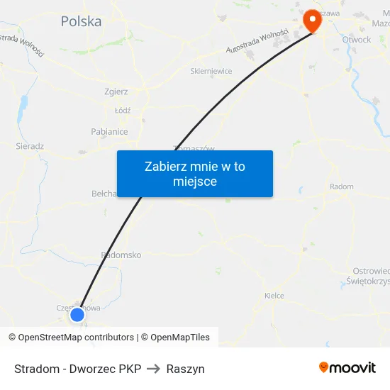 Stradom - Dworzec PKP to Raszyn map